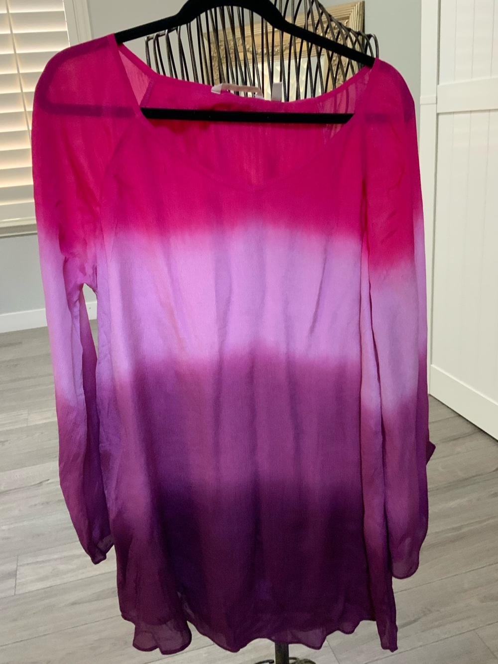 Soft Surroundings Ombre Fuchsia to Plum Sheer Tunic Large Boho